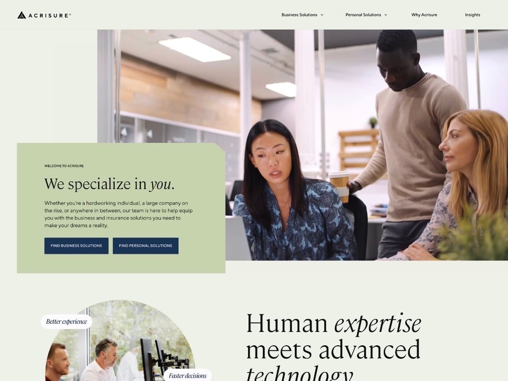 A screenshot of Acrisure’s homepage on its redesigned website.