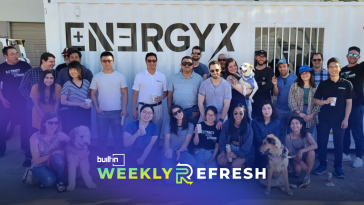 The EnergyX team with the Built In Weekly Refresh banner in the foreground.